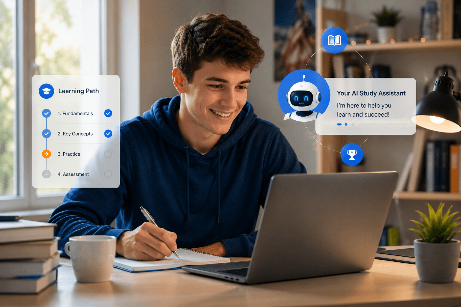 TrainerAid student following a board-aware learning path with an AI study assistant